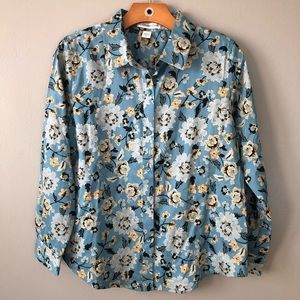 Blue Floral Coldwater Creek Button Down Shirt SP